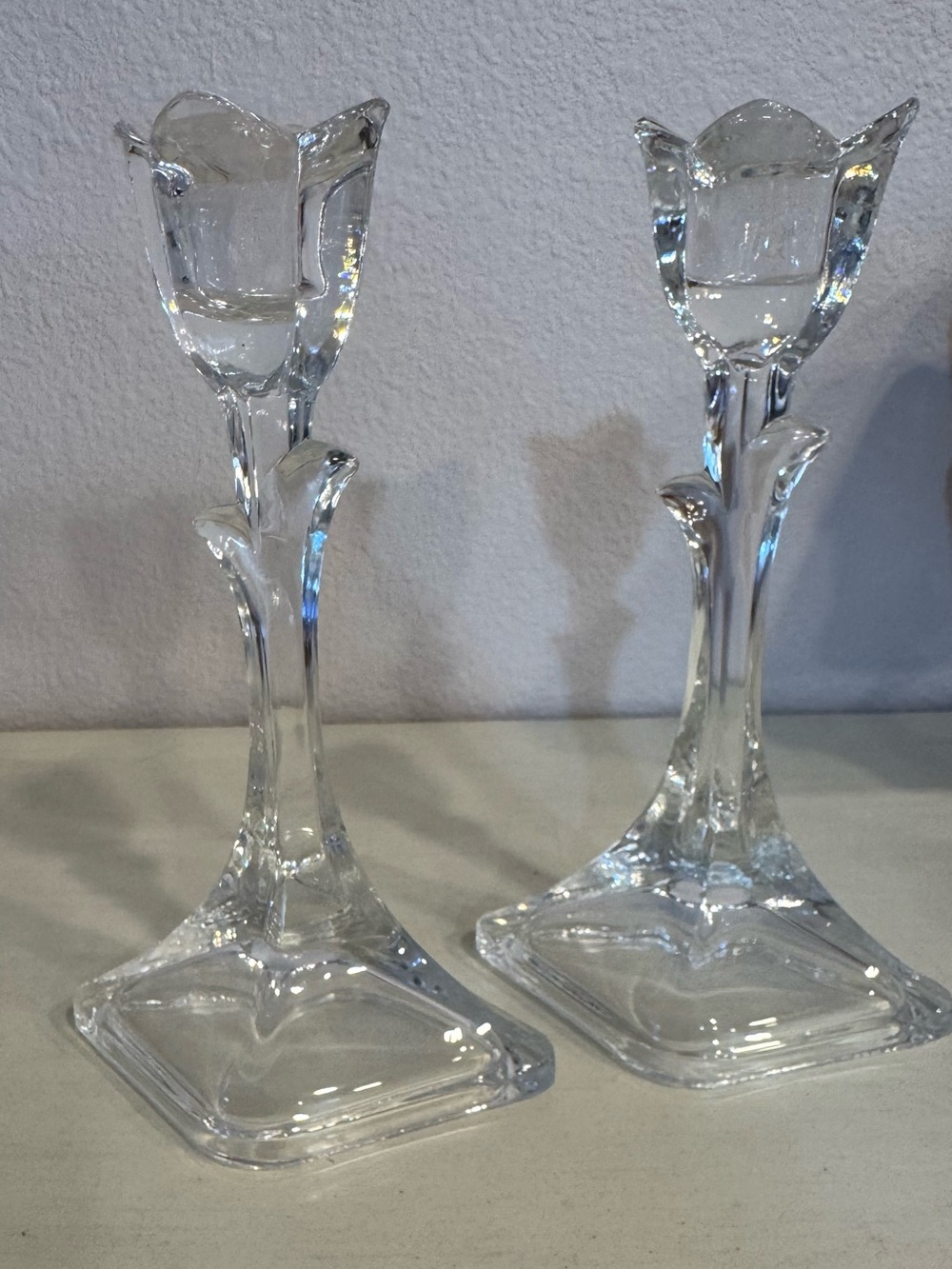 Toscany Crystal Tulip Shaped candlesticks

7 1/2” tall